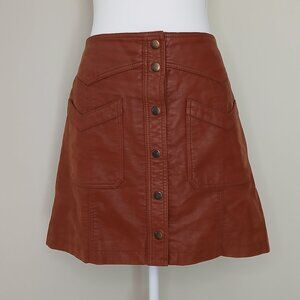 Free People Come A Little Closer Skirt Vegan Leather Toffee Brown Size 10